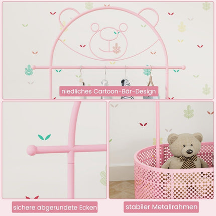 Children's clothes rack height adjustable from 130cm/150cm/182cm coat stand on wheels pink