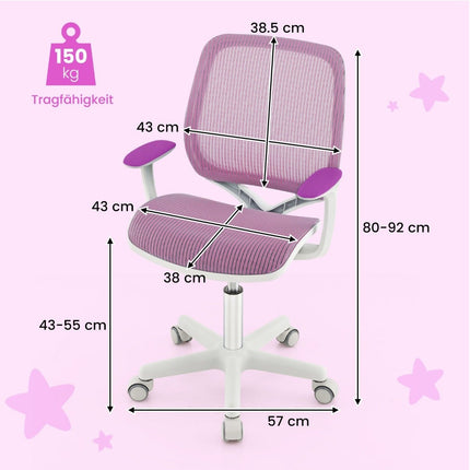 Children's desk chair 360° rotatable seat height 43-55cm height adjustable purple