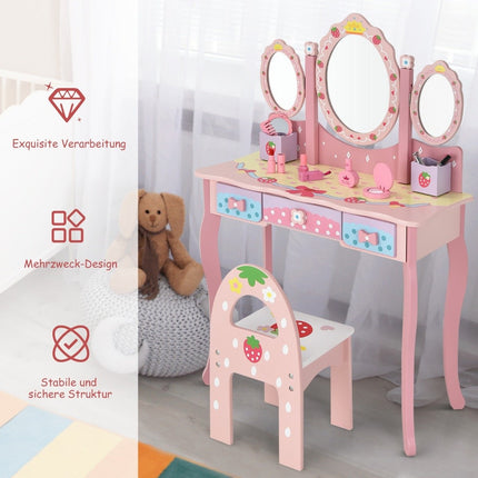 Children's dressing table children's hairdressing set with mirror 70 x 34 x 105 cm pink