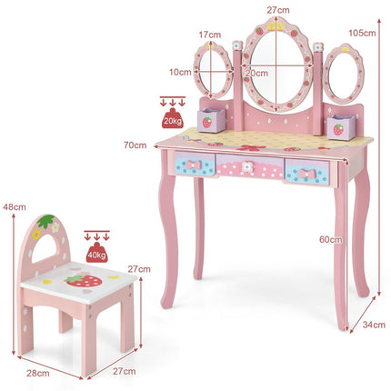 Children's dressing table children's hairdressing set with mirror 70 x 34 x 105 cm pink