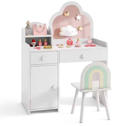 Children's dressing table cloud-shaped 2 in 1 dressing table with stool cosmetic table white