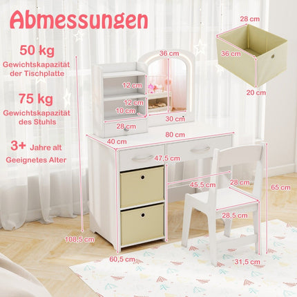 Children's dressing table with lighting Children's dressing table with mirror Dressing table White