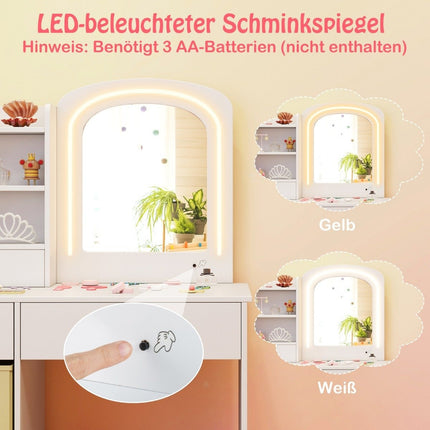 Children's dressing table with lighting Children's dressing table with mirror Dressing table White