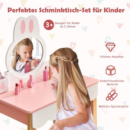 Children's dressing table with stool Princess dressing table 60 x 34 x 103 cm pink + white