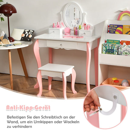Children's dressing table with stool Princess dressing table with 3 drawers & mirror white