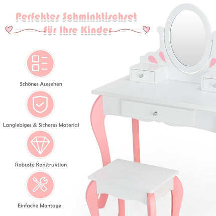 Children's dressing table with stool Princess dressing table with 3 drawers & mirror white