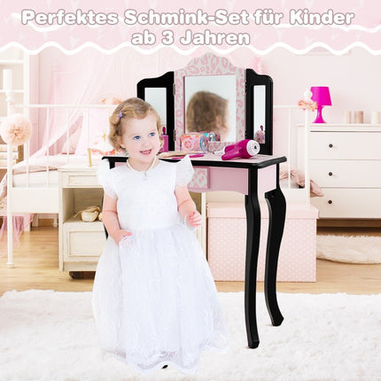 Children's dressing table with stool & tri-fold mirror & drawer leopard
