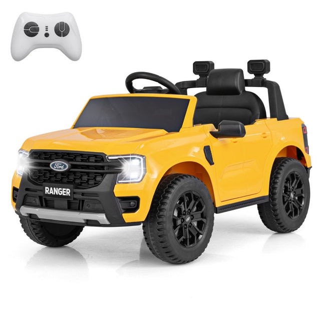 Children's electric car Ford 12V children's car electric with remote control & storage basket & USB & music yellow