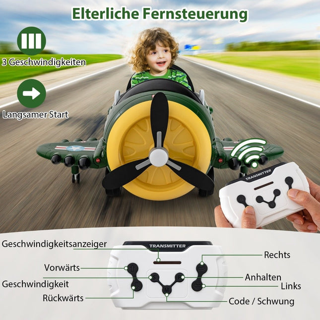 Children's electric car in airplane look, electric plane ride-on with remote control 124 x 100 x 62 cm