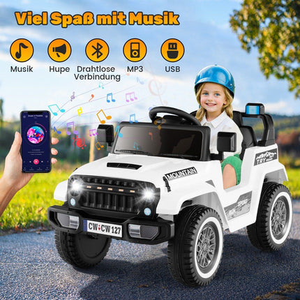 Children's electric jeep with double motor &amp; Slow start &amp; 4-spring suspension ride-on car white