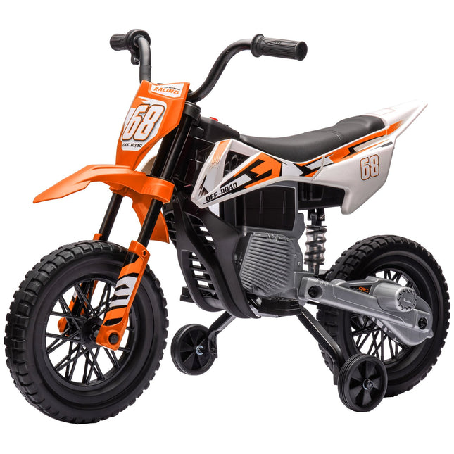 Electric motorcycle for children, 12V, Music, Training wheels, Orange