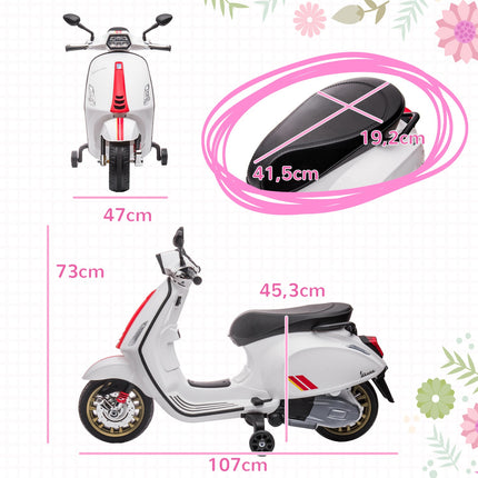 Children's 6V electric motorcycle with MP3, LED, USB, White