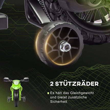 Children's 6V electric motorcycle with training wheels - green