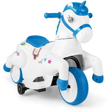 Children's electric motorcycle with music &amp; LED &amp; Electric motorcycle with training wheels for children aged 3 and over, blue