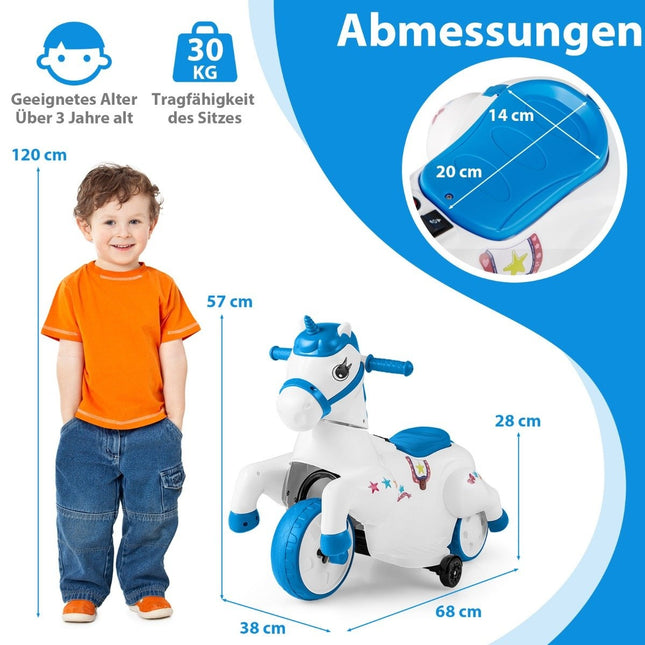 Children's electric motorcycle with music &amp; LED &amp; Electric motorcycle with training wheels for children aged 3 and over, blue
