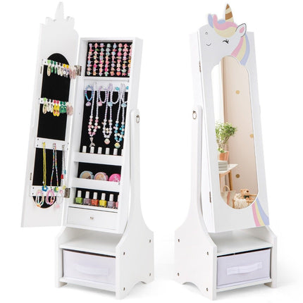 Children's jewelry cabinet 2 in 1 tilting mirror cabinet with full-length mirror white