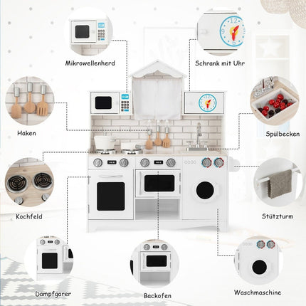 Children's kitchen including play accessories Play kitchen with washing machine & microwave 78 x 29 x 93 cm white