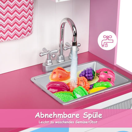 Children's kitchen play kitchen made of wood with removable sink microwave oven children's kitchen pink