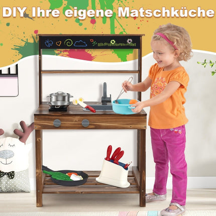 Children's kitchens made of fir wood with rotating tap & removable sink & chalkboard