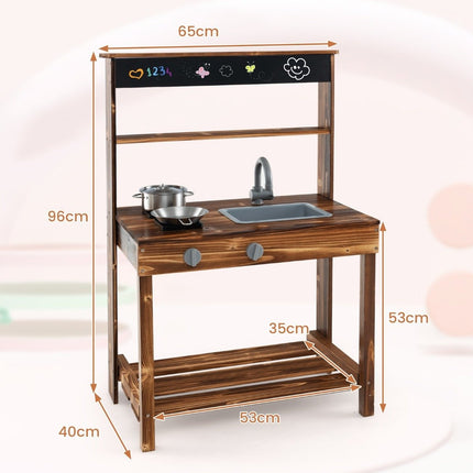 Children's kitchens made of fir wood with rotating tap & removable sink & chalkboard