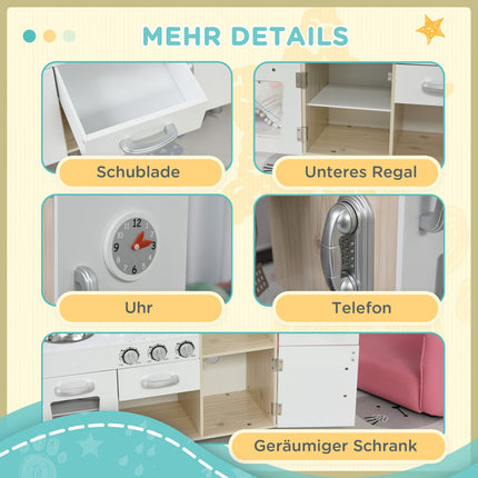 Toy kitchen with accessories, Pine & MDF, 3 years+, White