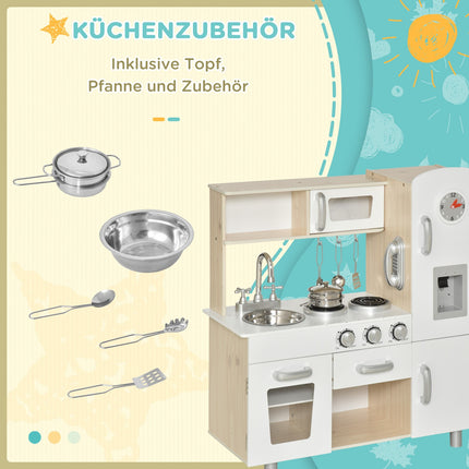 Toy kitchen with accessories, Pine & MDF, 3 years+, White