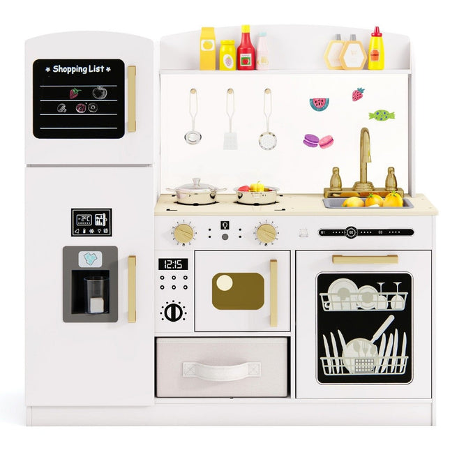 Children's kitchen with accessories play kitchen with writing board ice cream maker sink toy kitchen white