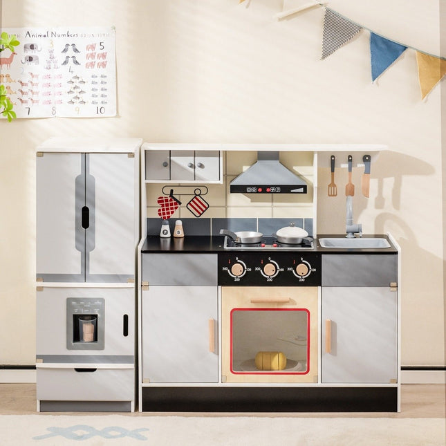 Children's kitchen with separable refrigerator & lights & music & sound & 12 accessories refrigerator