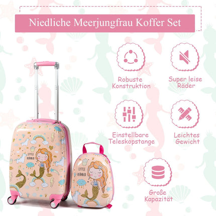 Children's luggage mermaid travel suitcase children's suitcase set with backpack pink
