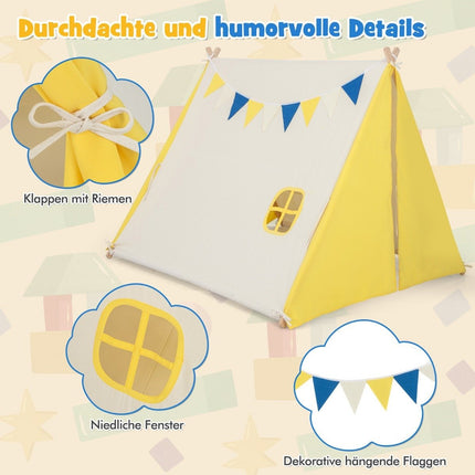 Children's play tent Triangular children's and toddler tent with wooden frame 137 x 145 x 121 cm