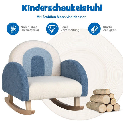 Children's rocking chair teddy plush armchair with rocking legs made of poplar wood blue