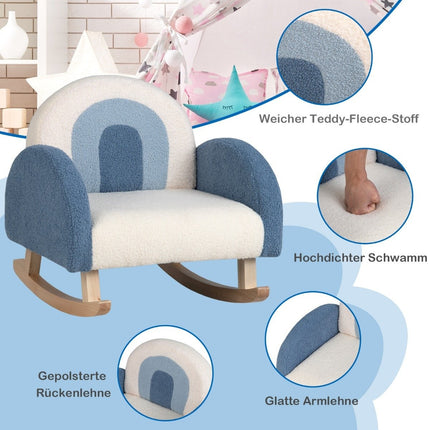 Children's rocking chair teddy plush armchair with rocking legs made of poplar wood blue