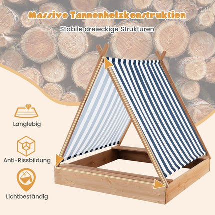Children's sandpit with cover and 2 benches. Outdoor wooden sandpit 124 x 123 cm