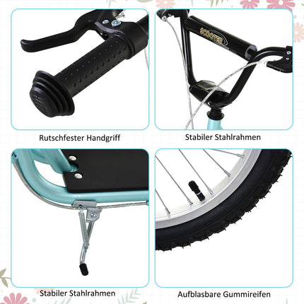 Folding kick scooter for children, handbrake, 16"" pneumatic tires