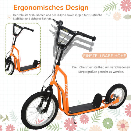 City scooter for children, pneumatic tires, orange, 16/12 inch