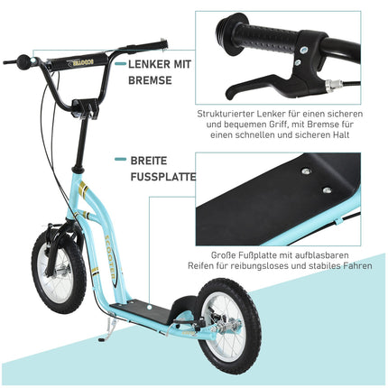 Children's scooter from 5 years, kick scooter, city scooter for children, aluminum, 120 x 58 x 85-95 cm, light blue