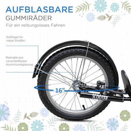Adjustable kick scooter for children with brake and basket