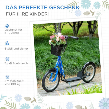 Adjustable kick scooter for children with brake and basket