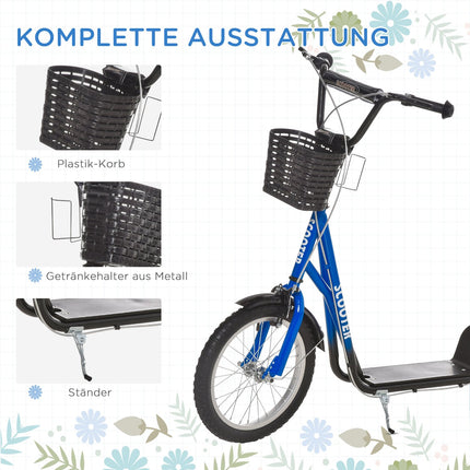 Adjustable kick scooter for children with brake and basket