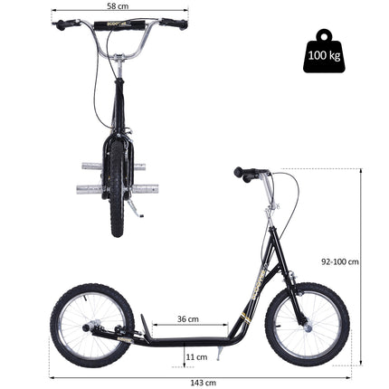 Children's scooter, 16-inch, pneumatic tires, black