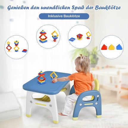 Children's seating group with dinosaur design including building blocks made of HDPE for children over 3 years old. Blue