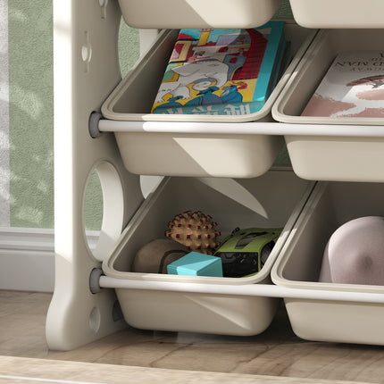 Children's 4-tier toy shelf, 9 removable bins, cream white