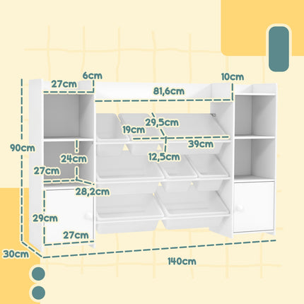 Storage shelf for children with 8 compartments and 6 compartments, white
