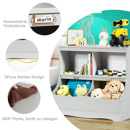 Children's shelf with 4 compartments, toy shelf, bookcase for children, 67 x 40 x 62 cm, grey