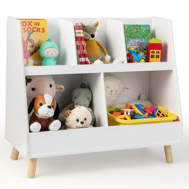 Children's shelf with 5 open compartments bookcase children's room shelf with solid wood legs white