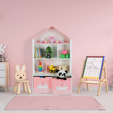 Children's shelf with roof in swan pattern
