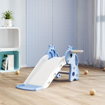 3-in-1 slide for toddlers with basketball hoop, indoor blue