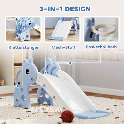 3-in-1 slide for toddlers with basketball hoop, indoor blue
