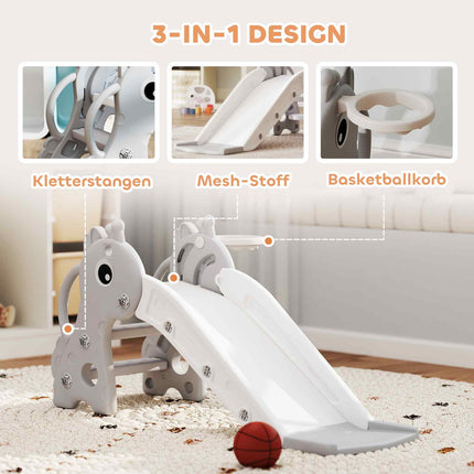 3-in-1 Toddler Slide with Basketball Hoop - Indoor, Grey