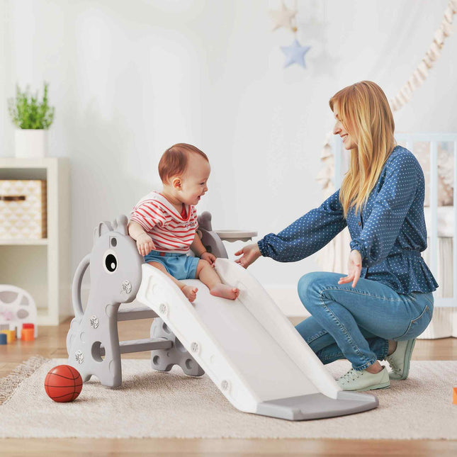 3-in-1 Toddler Slide with Basketball Hoop - Indoor, Grey